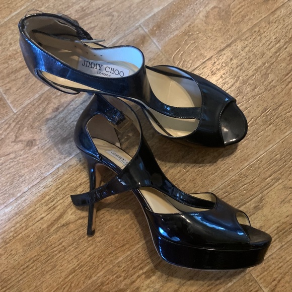 Black Jimmy Choo Open Toe Heels - Picture 2 of 4